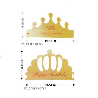 China 100% Paper Gold Card Paper Birthday Cake Hat Children's Birthday Party Crown Foldable Hat for sale