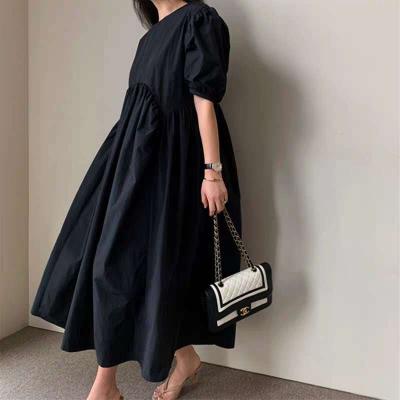 China 2021 Summer Fashion Washable Women's Dress Boutique Spring Retro Korean Casual Loose Irregular Waist Short Washable High Sleeve/Puff Sleeve for sale