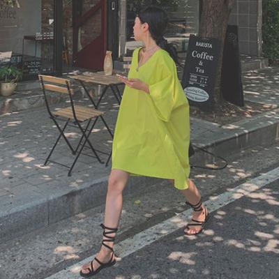 China 2021 wholesale washable spring and summer fashion stylish and comfortable Korean ladies loose cotton women's casual wear and canvas dress for sale