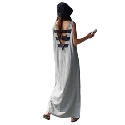 China 2021 Summer Wholesale Washable Korean Casual Loose Sleeveless Dress Split Back Spring and Hollow Above Knee Long Dress for sale