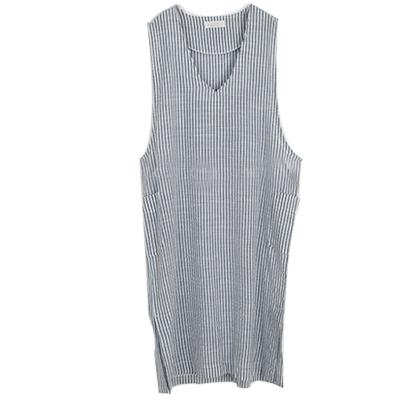 China None None Sell 2021 Summer Korean Cotton And Canvas Dress V-Neck Striped Sleeveless Side Split Vest Wholesale Casual Dress Large for sale