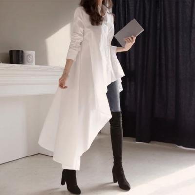 China Other Other Wholesale 2021 Spring and Summer Dovetail Dovetail Loose V-Neck Lace-up Elegant Loose Female Long Sleeve Korean Casual Dress for sale