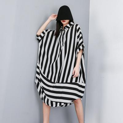 China 2021 wholesale spring and summer casual loose plus size long sleeve striped shirt literary women dress for sale