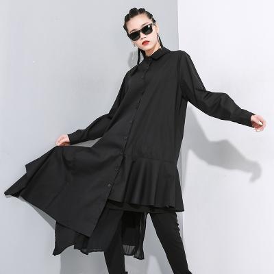 China Other Others 2021 wholesale spring and summer fashion street casual loose style new pleated irregular unique lapel design shirt dress for sale