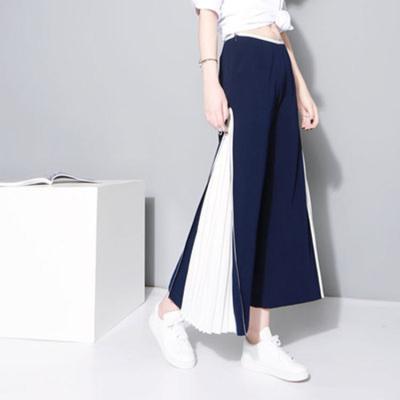 China None None Wholesale 2020 Spring And Autumn Fashion New Products Stitching Pleated Elegant Chiffon Wide Leg Ladies Trousers Casual Pants for sale