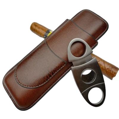 China Custom Leather Portable Cigar Case Travel Cigar Case Leather Cigar Tube Holder Case for sale