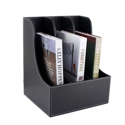 China PU leather & MDF Leather Office Magazine Folder Holders Organizer Shelf Office Supplies 3 Compartment for sale