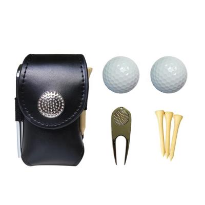 China Genuine Leather Genuine Leather Golf Pouch With Tees/Throwing Fork/Real Leather Bag Balls Pouch For Golf Products Set Golf Accessories for sale