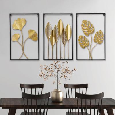 China Factory Wholesale 60x40cm Hallway Decor Living Room Background Metal Leaf Frame Eco-friendly Hanging Arts for sale