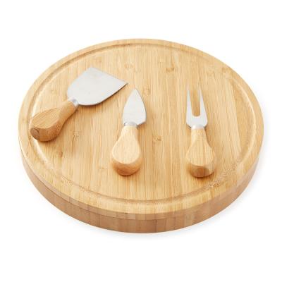 China Custom Viable Pizza Cutting Board Charcuterie Serving Tray Round Logo Cheese Board and Bamboo Knife Set for sale