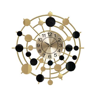 China Art Style Creative Round Decorative Wall Clock Hanging Clock Metal Home Wall Decor Popular Minimalist Light Luxury For Room Decor for sale