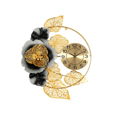 China Wall Clock Contemporary European Decoration Living Room Style Creative Metal Flower Around Gold Wall Art Decoration For Home Wall Clock for sale