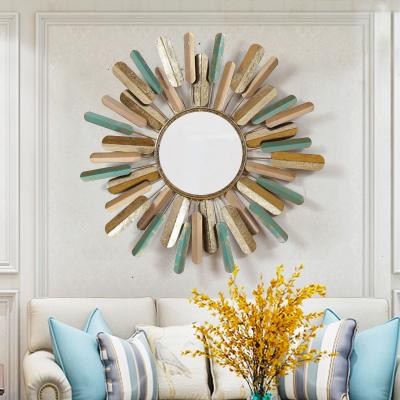 China European Minimalist Creative Living Room Wall Bedroom Wall Style Sun Flower Mirrors Retro Wall Art Metal Decor For Home Decoration for sale