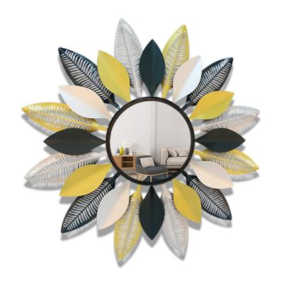 China Creative Wall Art Restaurant Wall Decor Hanging For Home Leaf Shape Mirror Hotel Style Contemporary Nordic Exquisite Mirror Wall Decor for sale