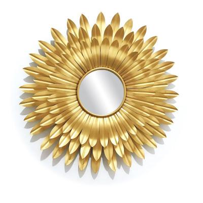 China Contemporary Creative Nordic Style Gold Wall Mirror Decoration 3D Sun Flower Wall Art Decor For Bedroom Living Light Luxury Piece for sale