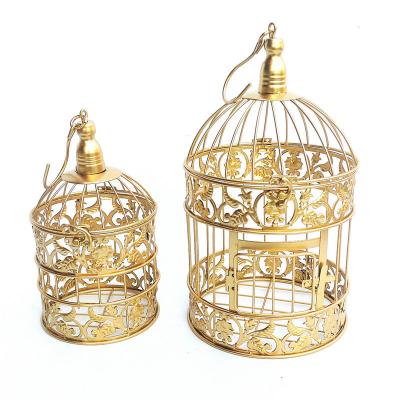 China Viable European Style Wedding Window Props Golden Decorative Birdcage Ornaments Large Metal Birdcage For Counyard for sale