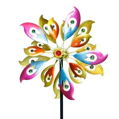 China Good Price Metal Minimalist Multicolor Kinetic Double Wind Spinner Outdoor Decorative Windmill For Garden Lawn Ornament for sale