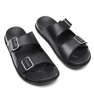 China Light PINNIP Chocoo Anti-slip Casual Sandals Black Cow Leather Hand-sewn Mark Stitching for Men Slipper for sale