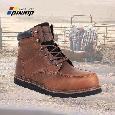 China Fashion Trend PINNIP Working Shoes Pangolin Cow Leather Safety Boots Martin Shoes for Men Work Steel Toe Footwear for sale