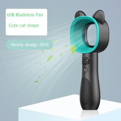 China Modern Cute Mini Security Bladeless Leafless Cat Mini Stand Handy Handheld USB Fan for sale