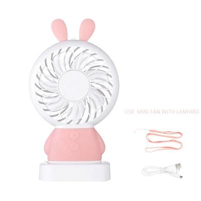 China Modern Cute Rabbit Bear Mini USB Desktop Stand Fan Handheld Rechargeable Cooling Fan With Lanyard for sale