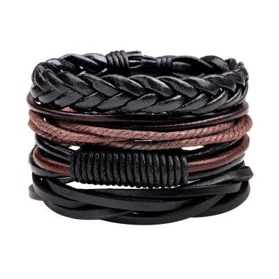 China Vintage Ethnic Mens Leather Bracelet Set Multilayer Winding Bracelet Friend Gift for sale