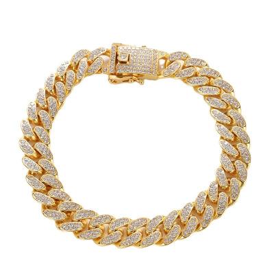 China Full Diamond Cuban Chain Bracelet Rose Gold Hip Hop 18k Men's Bracelet for sale