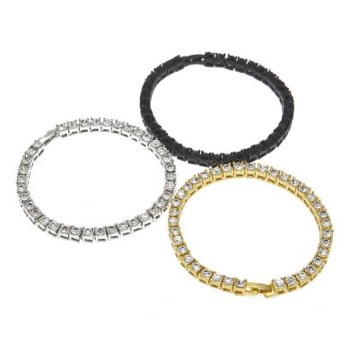 China Hip Hop Full Rhinestone Zirconia Diamond Tennis Chain A Row 5mm Environmental Friendly Men Bracelet for sale