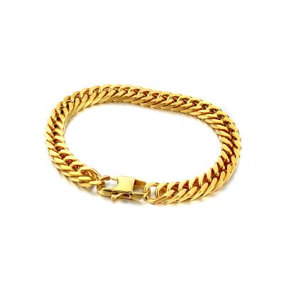 China Gold Stainless Steel Mens Chain Bracelet Hip Hop Ethnic Cuban Chain Bracelet for sale