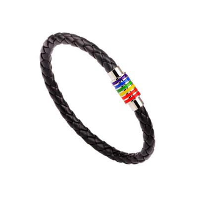 China New Style Fashion Rainbow Braided Black Brown Rope Magnetic Clasp Bracelet LGbt Bracelet for sale