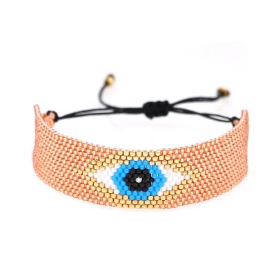 China BOHEMIA Fashion Personality Bohemian Rivets Blue Eyes Miyuki Bead Handmade Woven Jewelry Beaded Bracelet For Women for sale