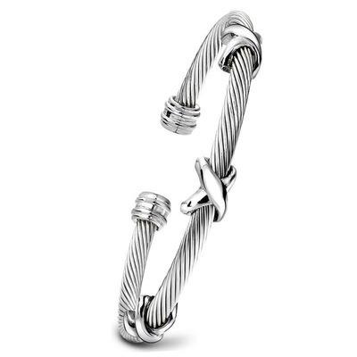 China New Brand Design Cable Wire Fashion Silver Punk Twisted Cuff Bracelet Bangles for sale