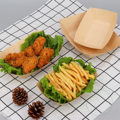 China Disposable Food Trays Brown Kraft Cardboard Ship For Hot Dog Nacho Greaseproof Fast Food Snack Holder Container For Party for sale