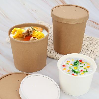 China Disposable Kraft Paper Bucket Rolled Rim Storage Hot Cold Dish To Go Packing Soup Cups Ramen Cooks Salad Dessert Yogurt Container for sale