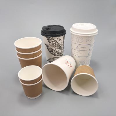 China Recyclable Double Wall Insulating Coffee Cup Set Disposable Paper Cups With White Plastic Lids Necessary Cup For Home Office for sale