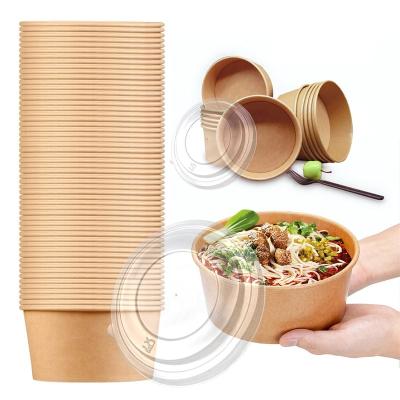 China Customized Wholesale Eco-friendly Design Classic Kraft Paper Food Containers Paper Soup Salad Bowl Cups With Lid Food Paper Bowl for sale