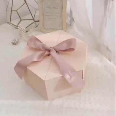 China Recycled Materials Customized Design Bespoke Logo Magnetic Empty Flower Wrapping Hexagon Box Luxury Gift Box Packaging With Ribbon Closure for sale