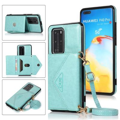 China PU Shockproof Wallet Kickstand Case Mobile Phone Collar Body Phone Cross Cover For Huawei p40 pro for sale