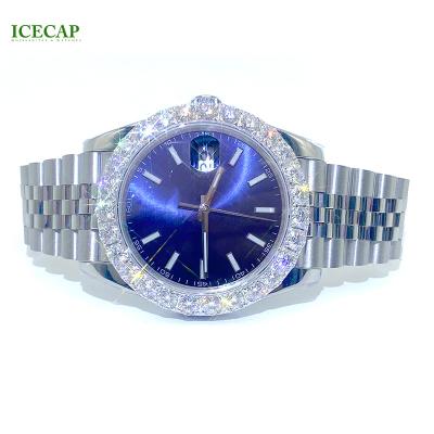 China OEM design fashion private label quartz wristwatches quartz dial VVS waterproof blue diamond moissanite mechanical watch for women men for sale