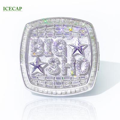 China Best Selling Luxury Hiphop Style Hip Hop Silver Jewelry Rings Men's Gift Costom Star Pentagon Letter Iced Out Moissanite Rings For Men for sale