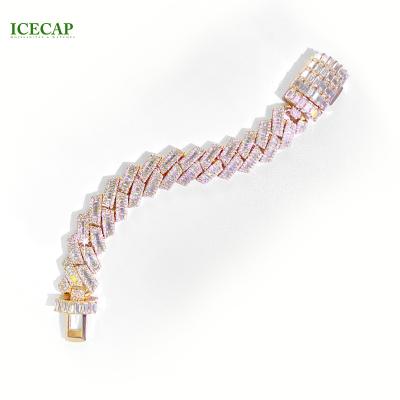 China Necklace 20mm Rose Gold Plated Hip Hop Jewelry Bracelet Baguette And Round VVS Moissanite Fashion Jewelry Sets for sale