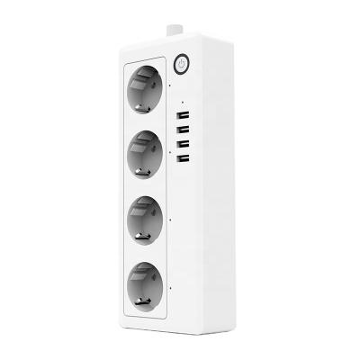 China Residential / Multipurpose Tuya Smart WiFi Power Strip Socket Outlet EU with 4 Outlets and 4 USB Ports Support Each 16A AC Outlet Under Control for sale