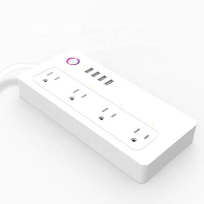 China 16A Smart WiFi Strip Power Outlet Surge Protector US Power Socket Remote Control Smart Socket Residential/Multipurpose Extension 4 Plug With 4 USB for sale