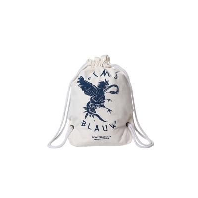 China Drawstring Bag Top Grade Cotton Canvas Drawstring Pouch Bag Backpack With White Straps for sale