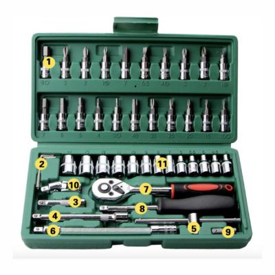 China Full 46 PCs Socket Wrench Set Heavy Duty Mini Car Maintenance DIY Tools Socket Wrench Impact Socket Set for sale