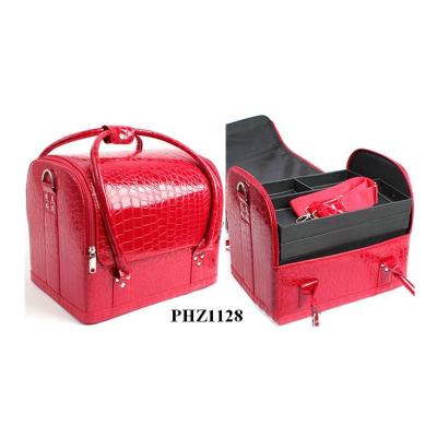 China Popular fashion crocodile red cosmetic bag travel makeup leather case with 4 trays inside from Nanhai, Foshan, Guangdong, China for sale