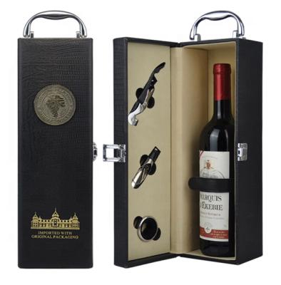 China Winxtan Guangdong China Custom Gold Logo Wine Box Wine Gift Box Set Wine Luxury Leather Single Beverage Box With Accessories for sale