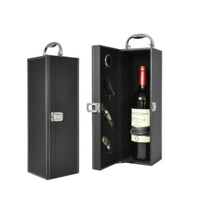 China Winxtan Foshan Guangdong China Luxury Wine Leather Single Case Bottle Wine Gift Box Set Leather Wine Box With Accessories for sale