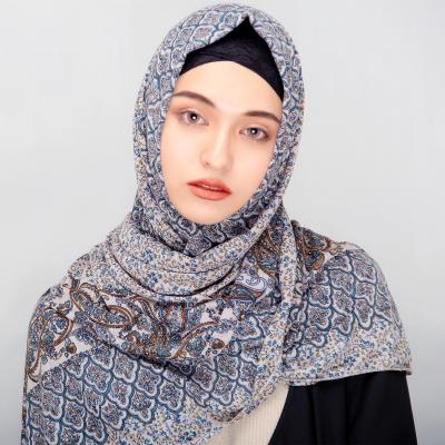 China Newcomer Grade High Quality Top Elastic Cotton Top Elastic Floral Printed Muslim Hijab Wear Muslim Scarf For Lady for sale