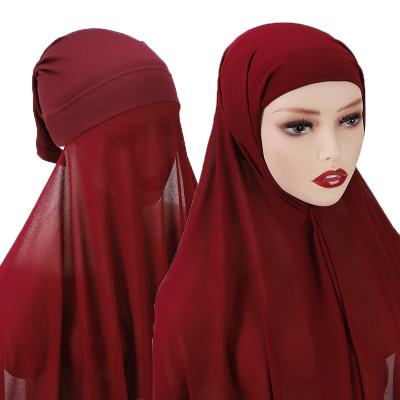 China Face Coverings Wholesale Fast Ship 2 in 1 Universal Hijab Set Scarf Face Coverings Abaya Headwear Hood for sale